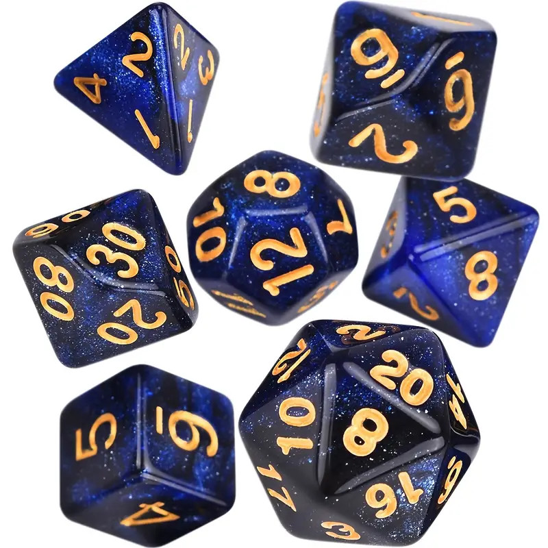 Polyhedral Dice set of 7 Starry Blue Sky
